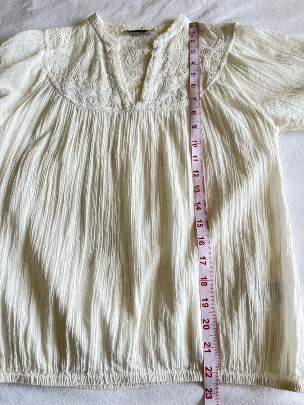 Ricki’s White Lace Boho Blouse Peasant Gauze Top Size 0 Cottagecore Romantic - Picture 4 of 16